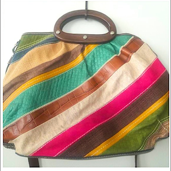 Fossil Multi Color Fabric with Leather Trim Tote - Picture 4 of 7